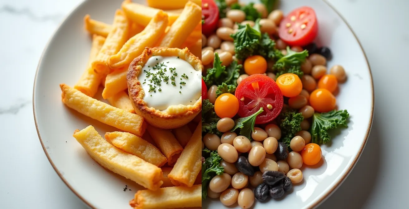 Visual comparison of traditional versus healthy Canadian meal choices