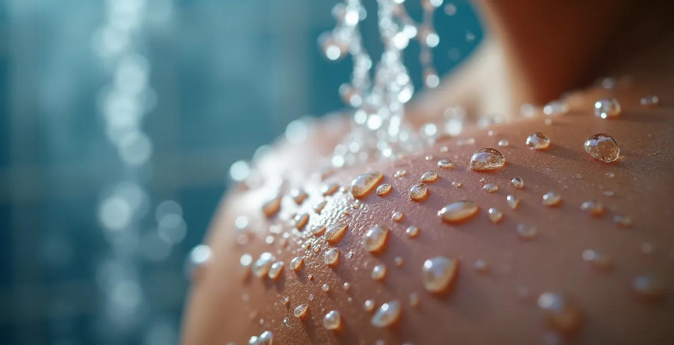 Person ending shower with cold water therapy for vagus nerve activation