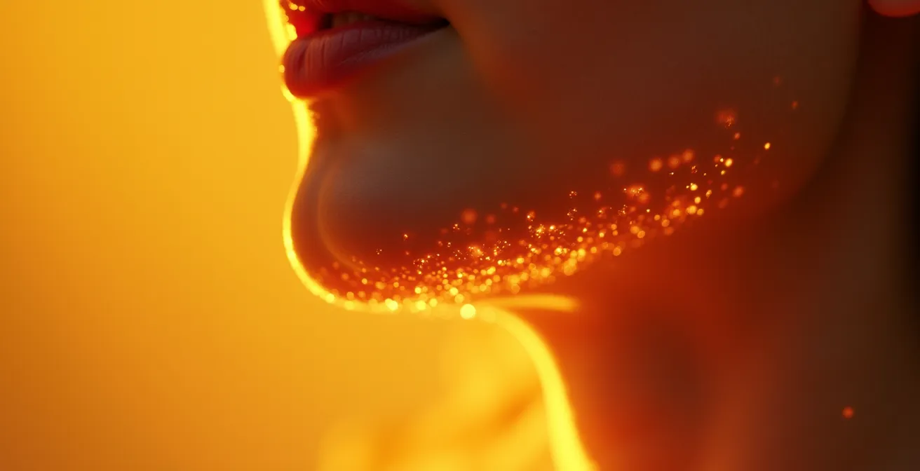 Extreme close-up of throat vibration patterns during mantra meditation