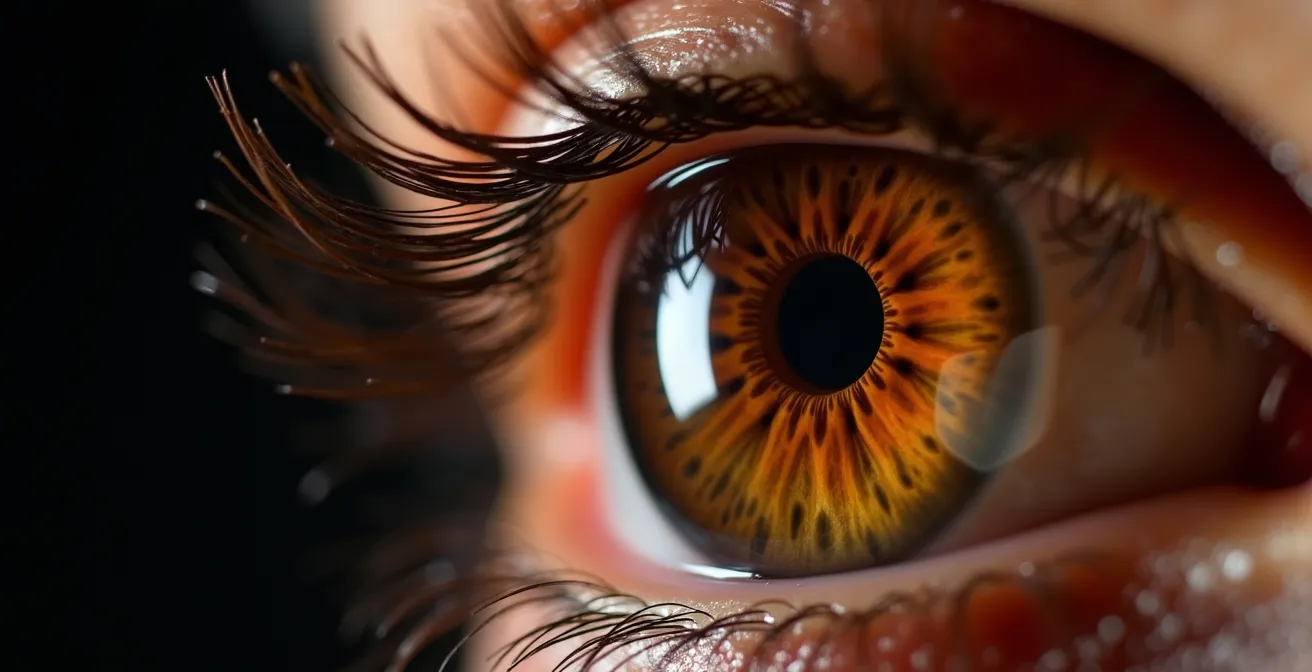 Macro view of retinal microaneurysms showing early diabetic changes