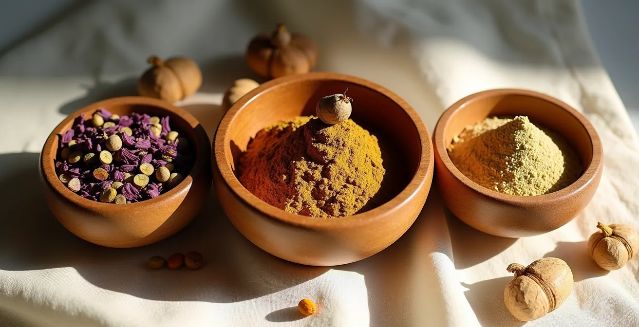 Natural herbal supplements and adaptogens arranged aesthetically