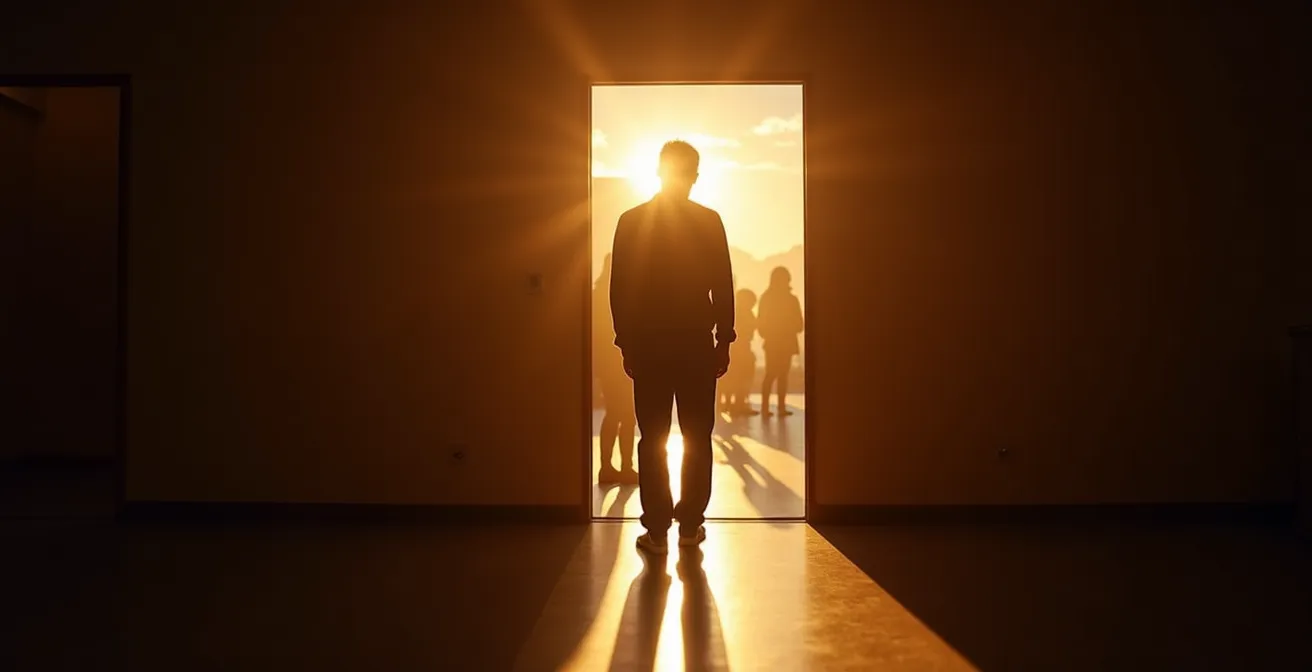 A person taking their first tentative steps into a welcoming community center activity