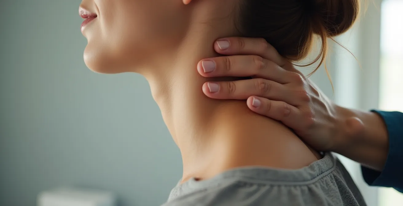 Healthcare professional conducting gentle cervical assessment on patient in clinical setting