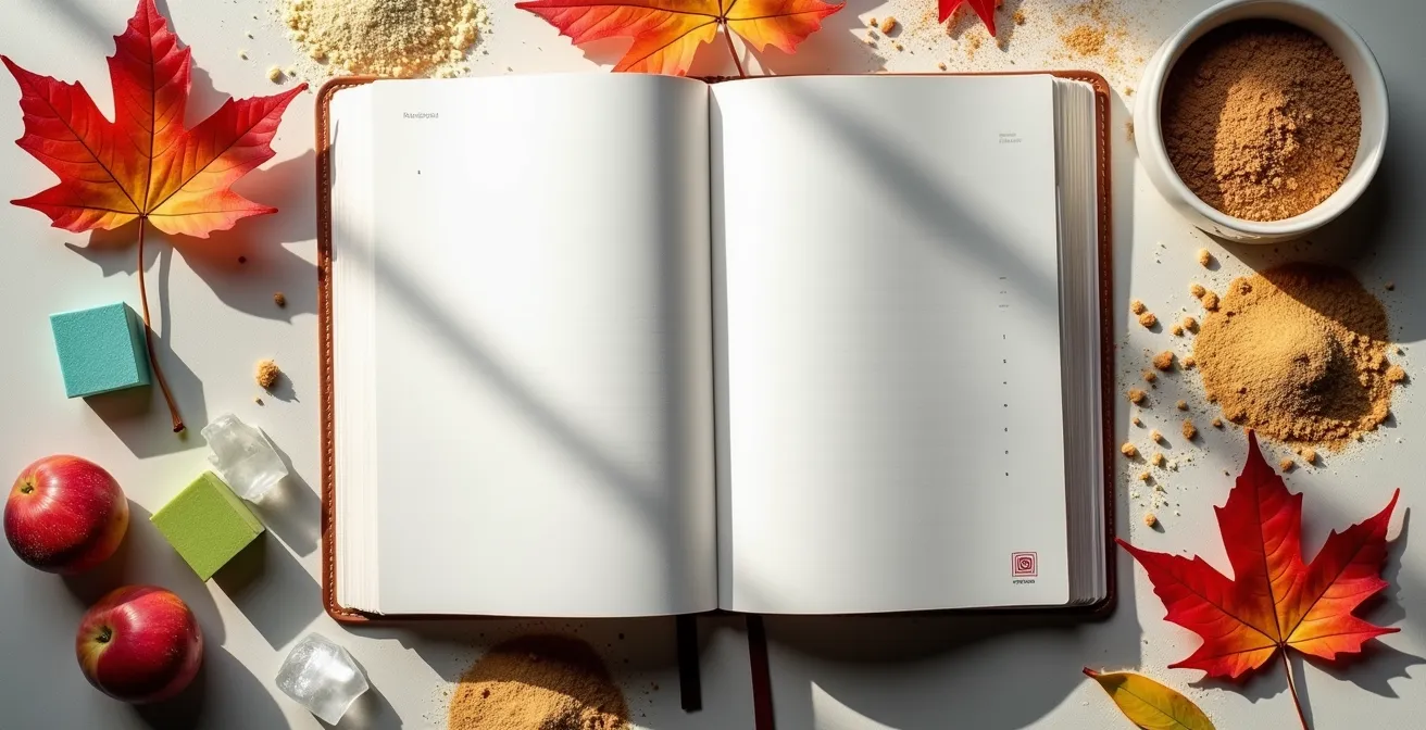 Overhead view of organized calendar with seasonal markers and stress indicators