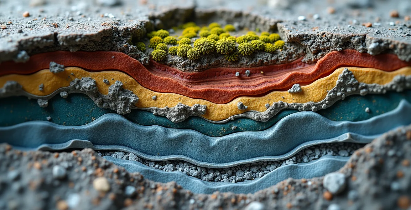Cross-section showing how symptom suppression pushes illness deeper into body layers