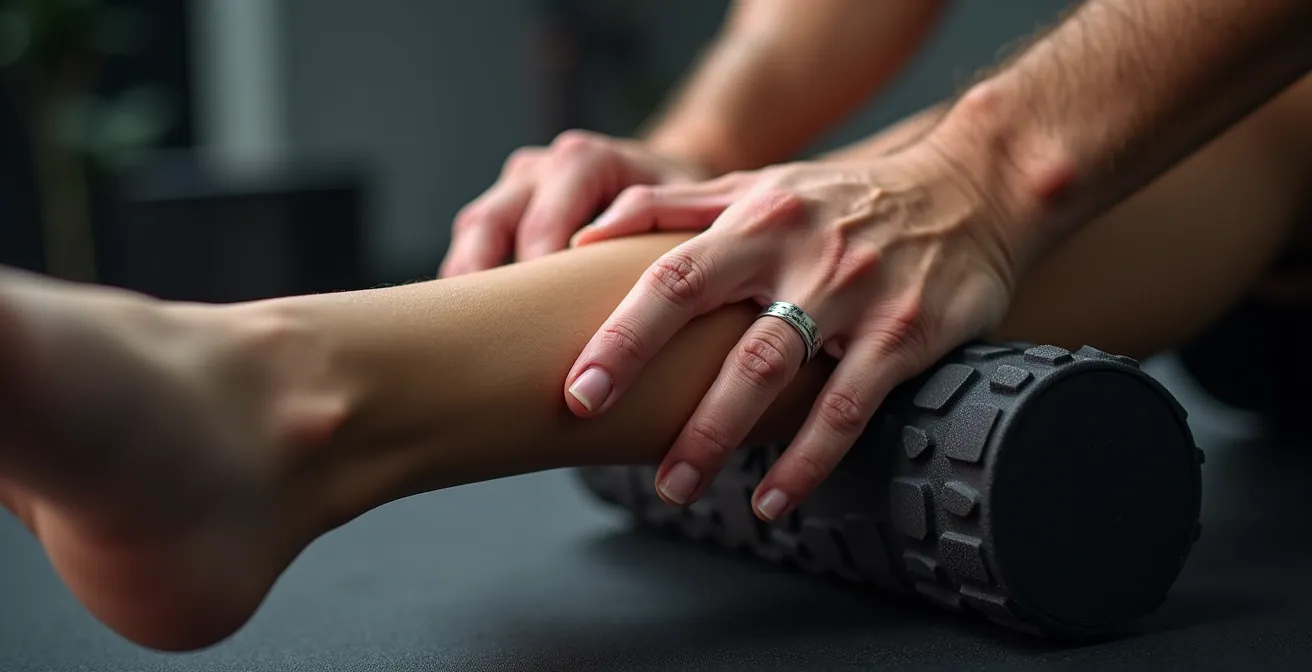 Close-up demonstration of proper trigger point pressure application on muscle tissue